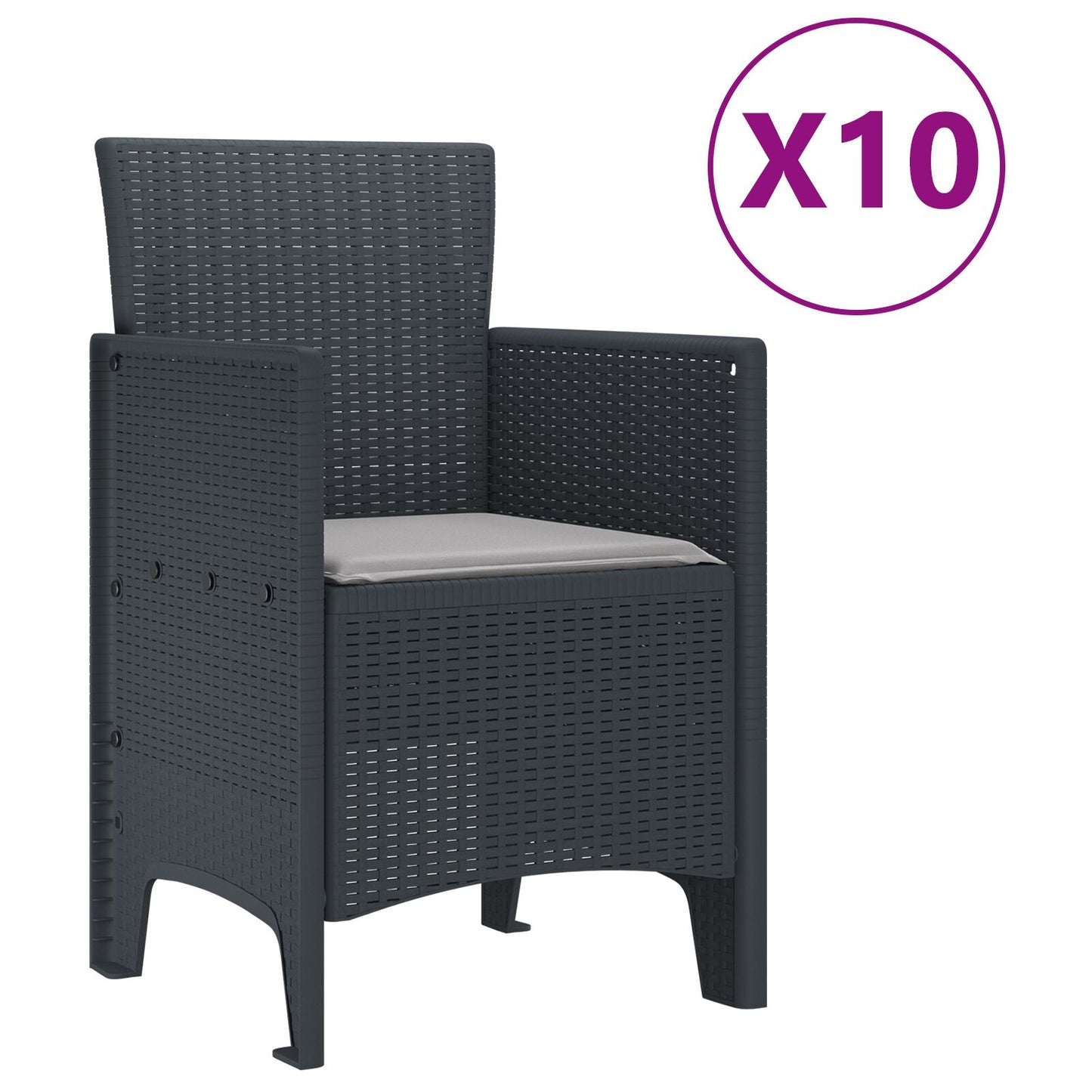11-Teiliges Garten Essset Mit Kissen Anthrazit Poly-Rattan