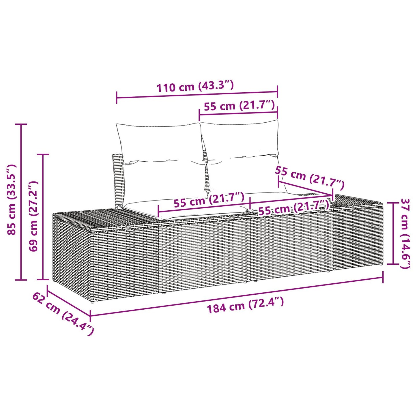 3 Teiliges Garten Sofa Set Mit Kissen Schwarz Poly Rattan