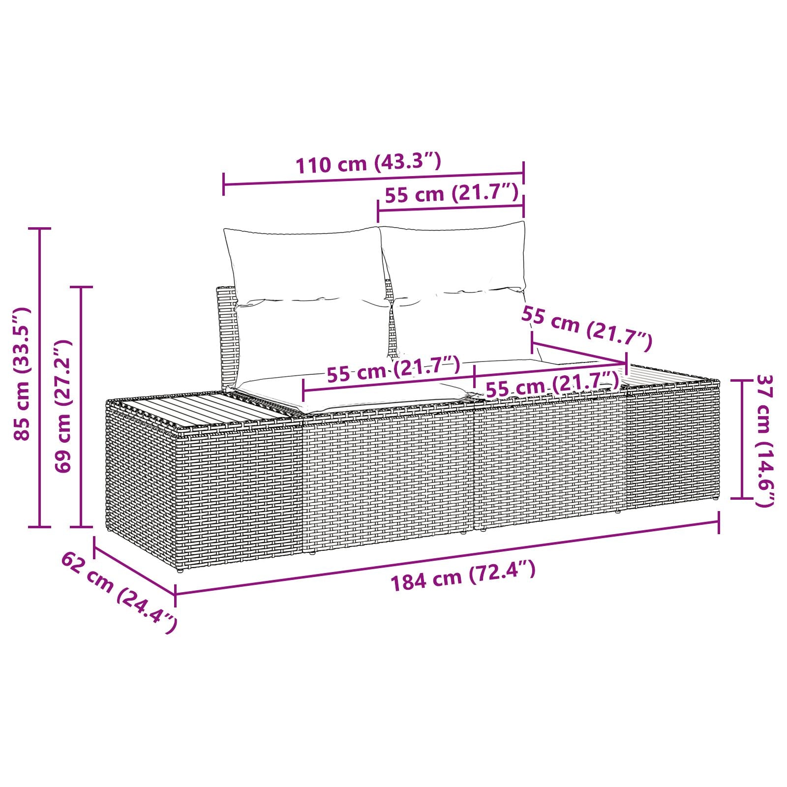 2-Sitzer Garten-Sofa Mit Kissen Beige Poly Rattan