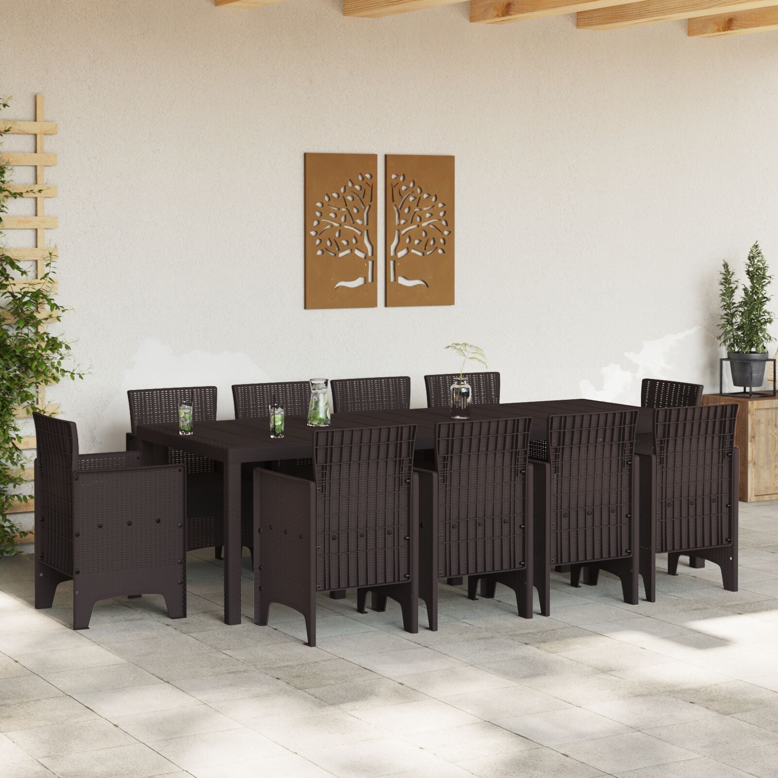 11-Teiliges Garten-Ess-Set Brauner Poly Rattan