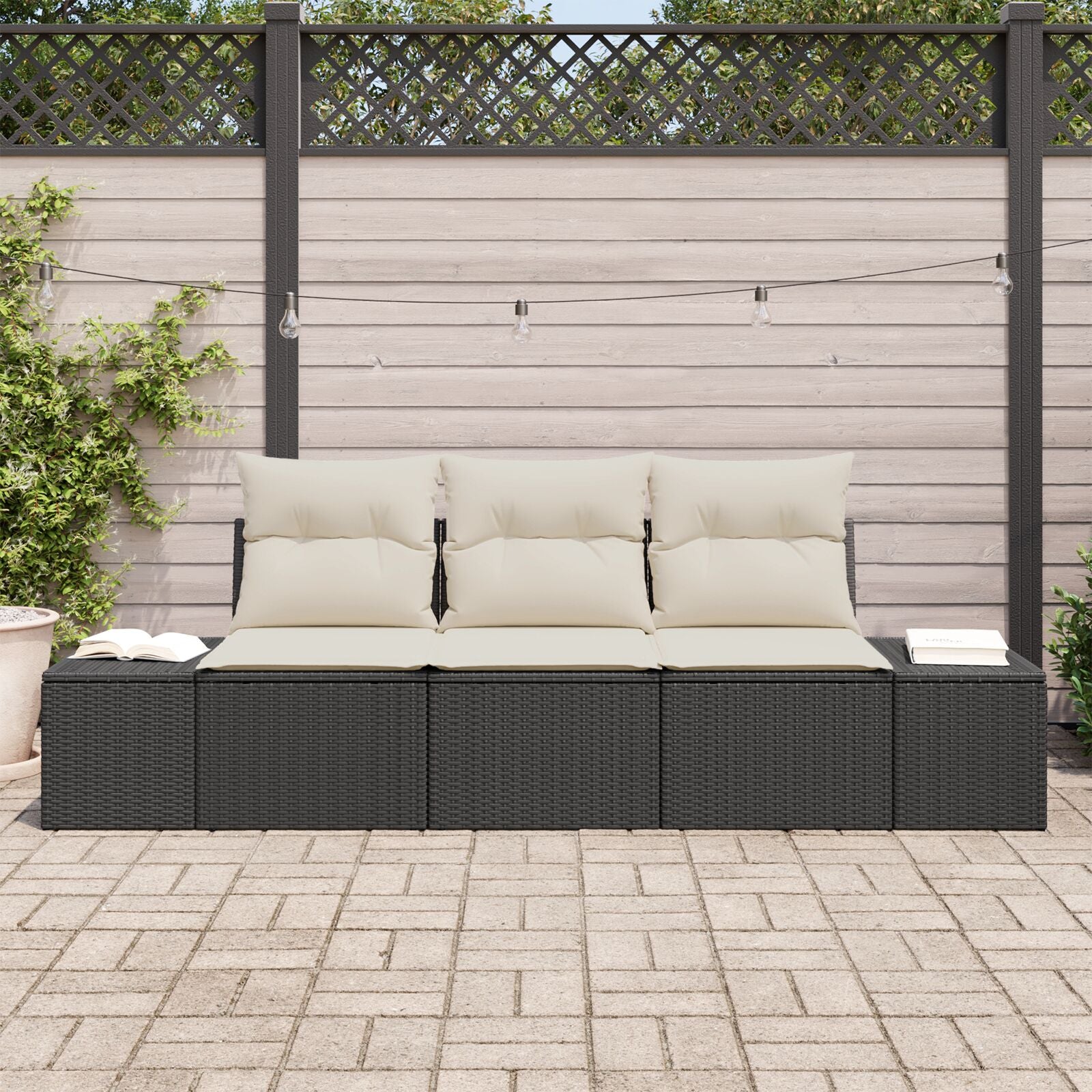 3 Teiliges Garten Sofa Set Mit Kissen Schwarz Poly Rattan