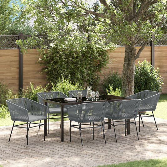 2-Teiliges Garten-Essset Mit Kissen Grau Poly-Rattan