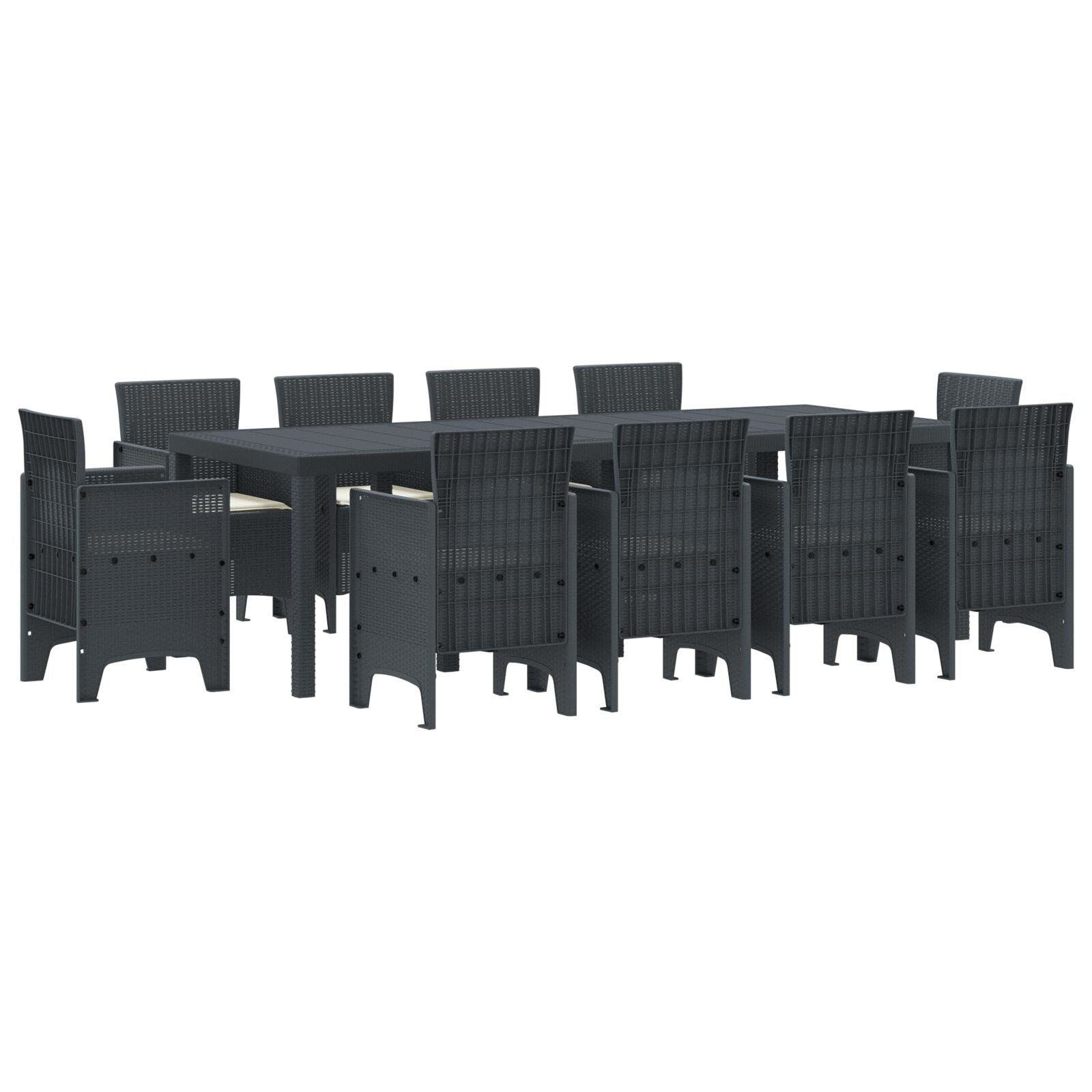 11-Teiliges Garten Essset Mit Kissen Anthrazit Poly-Rattan