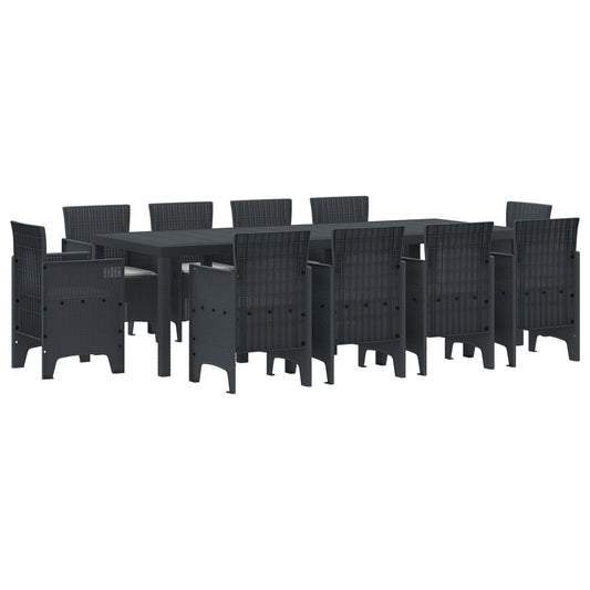 11-Teiliges Garten Essset Mit Kissen Anthrazit Poly-Rattan