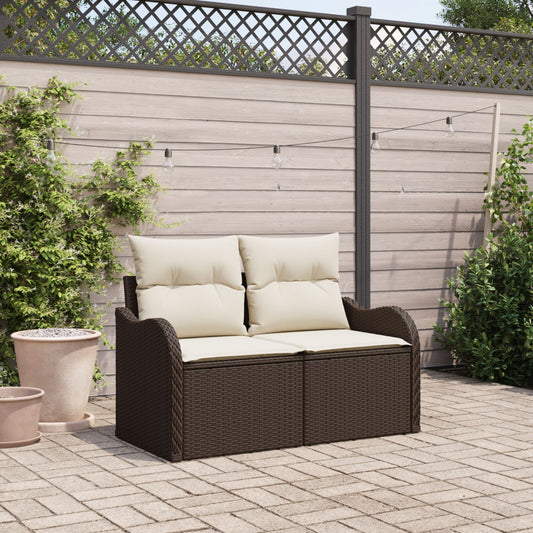 2-Sitzer Garten-Sofa & Kissen Braun Poly-Rattan