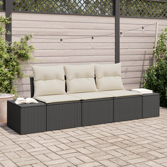 3 Teiliges Garten Sofa Set Mit Kissen Schwarz Poly Rattan