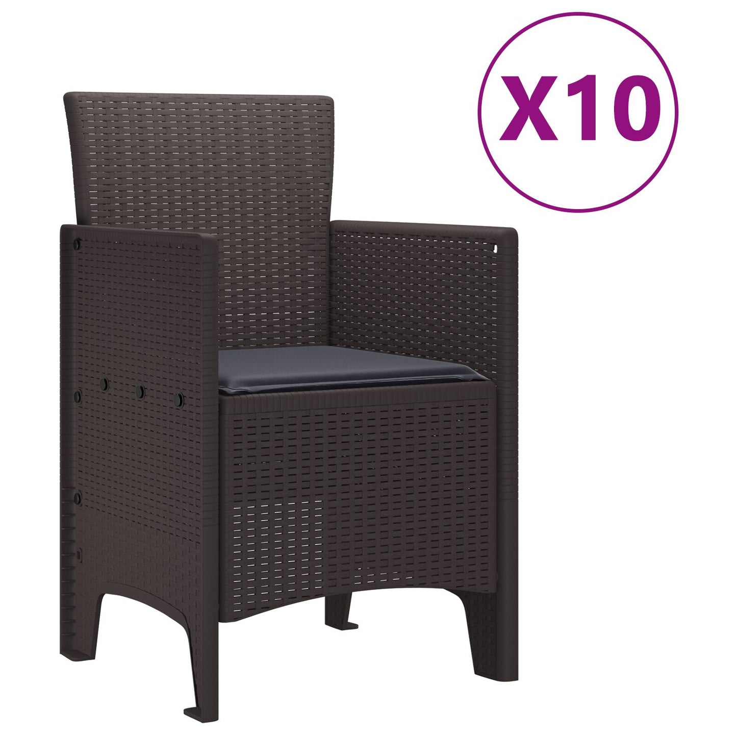 11-Teiliges Garten Essgruppe Mit Kissen Braun Poly Rattan