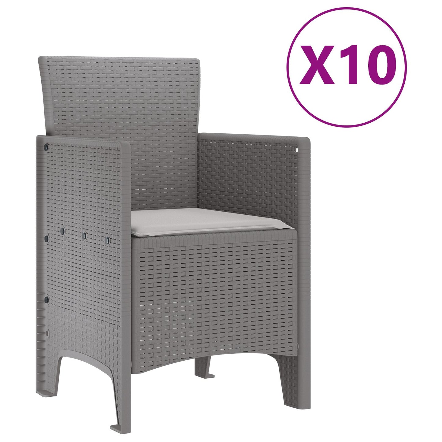 11-Teiliges Garten Esstisch Set Mit Kissen Hellgrau Poly-Rattan