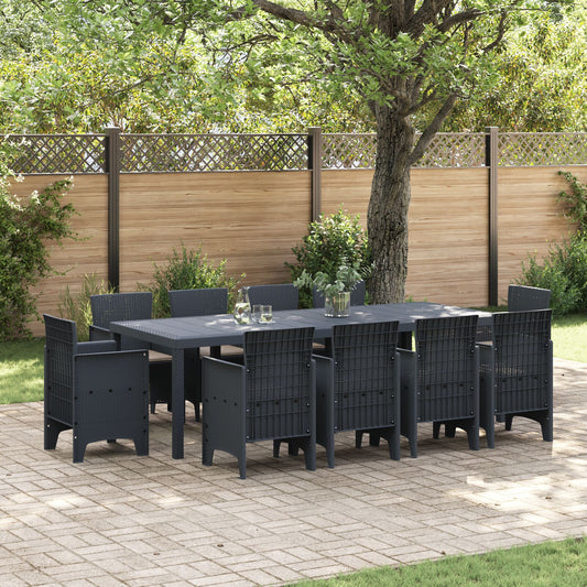 11-Teiliges Garten Esstischset Mit Kissen Anthrazit Poly Rattan