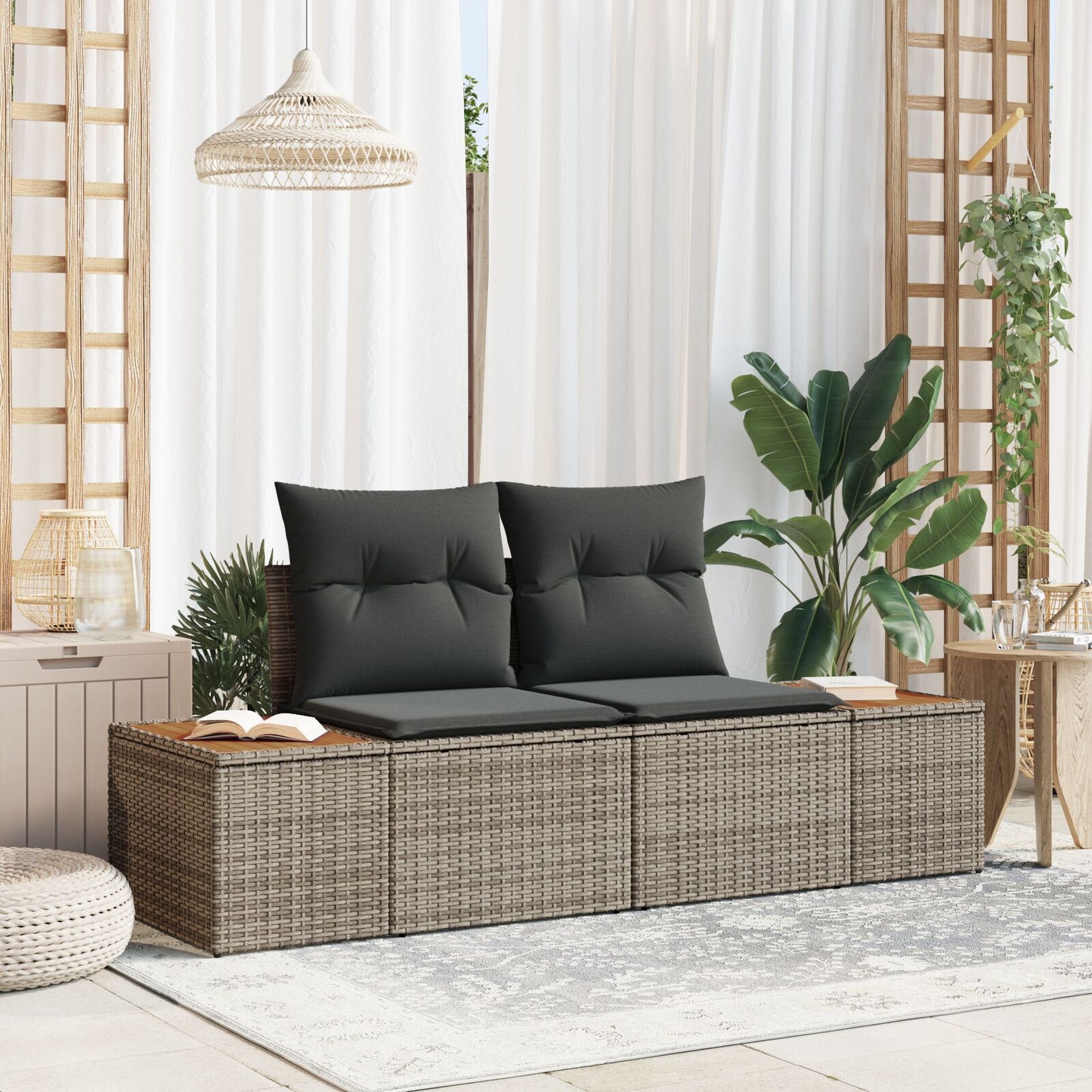 2-Sitzer Garten-Sofa Mit Kissen Beige Poly Rattan