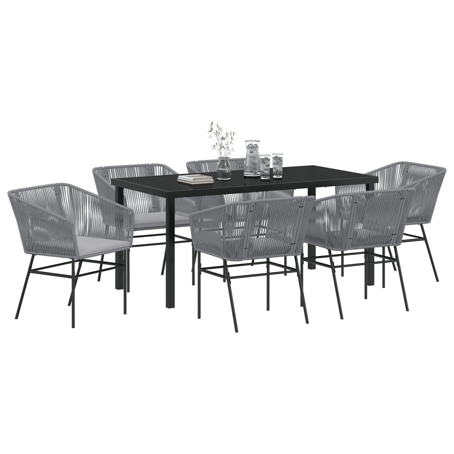 2-Teiliges Garten-Essset Mit Kissen Grau Poly-Rattan