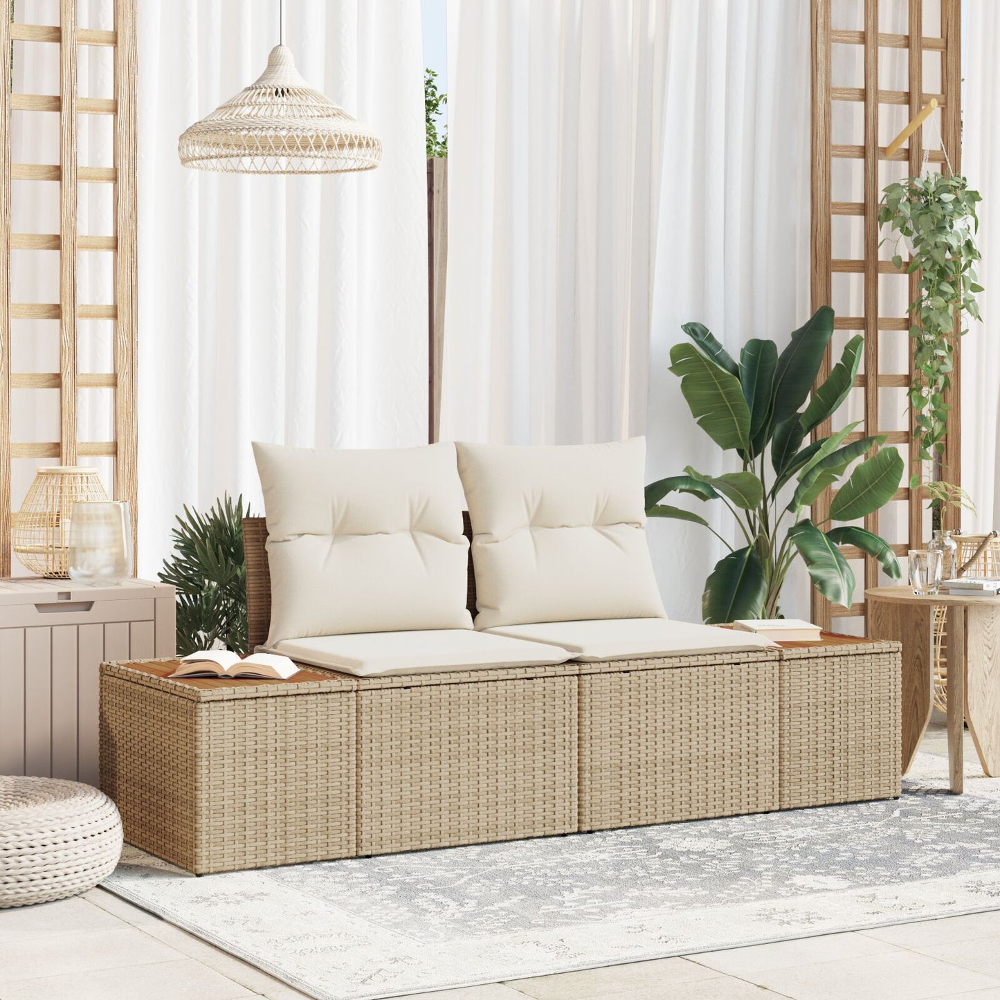 2-Sitzer Garten-Sofa Mit Kissen Beige Poly Rattan