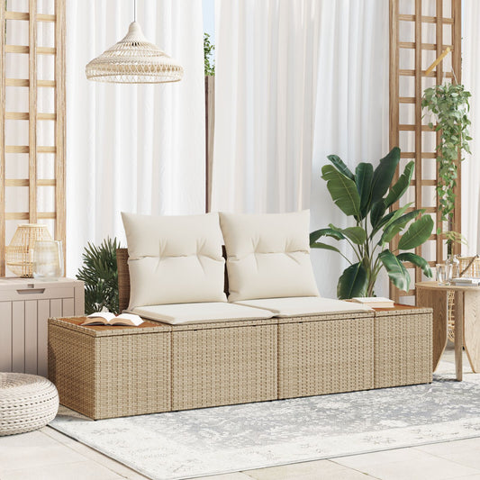 2-Sitzer Garten-Sofa Mit Kissen Beige Poly Rattan