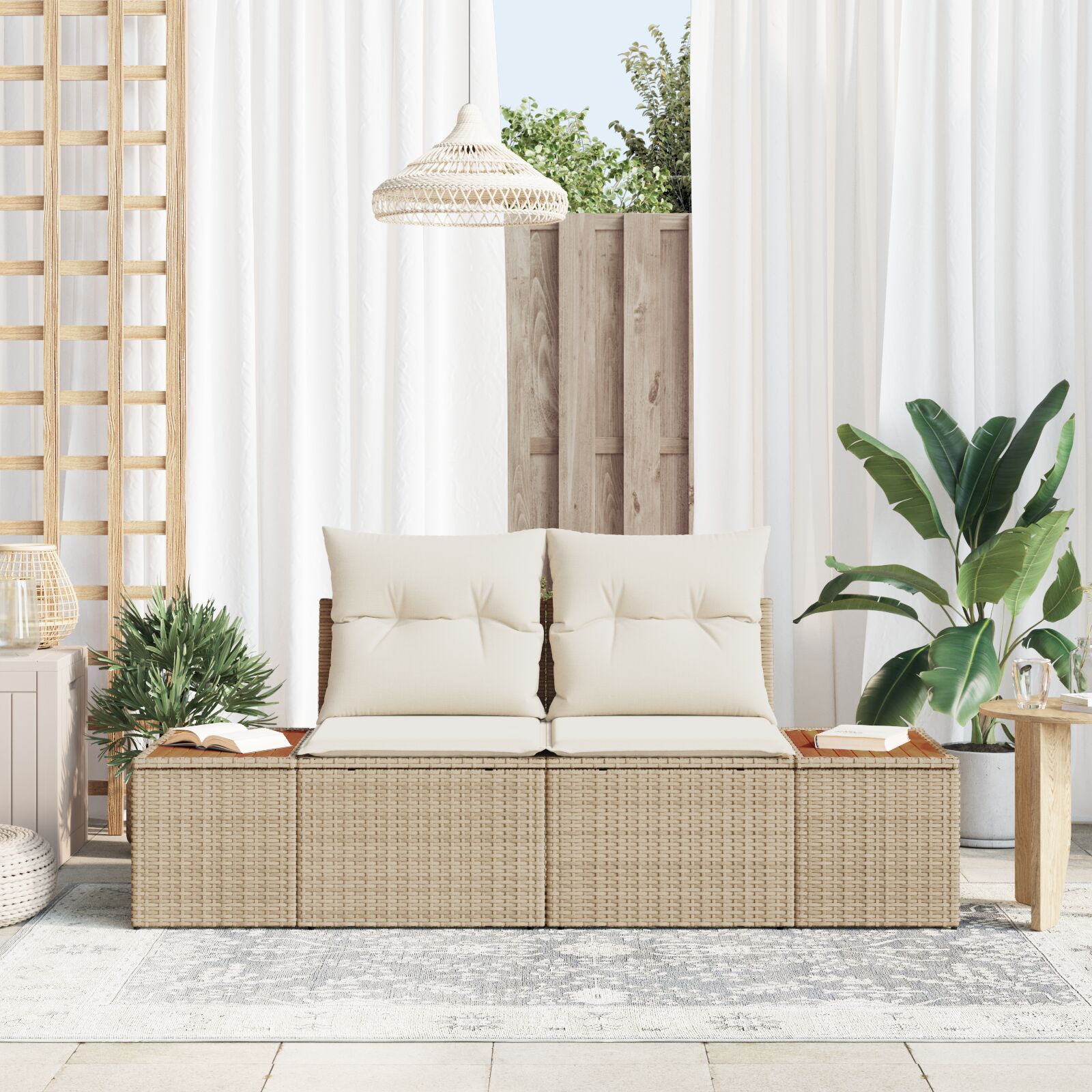 2-Sitzer Garten-Sofa Mit Kissen Beige Poly Rattan