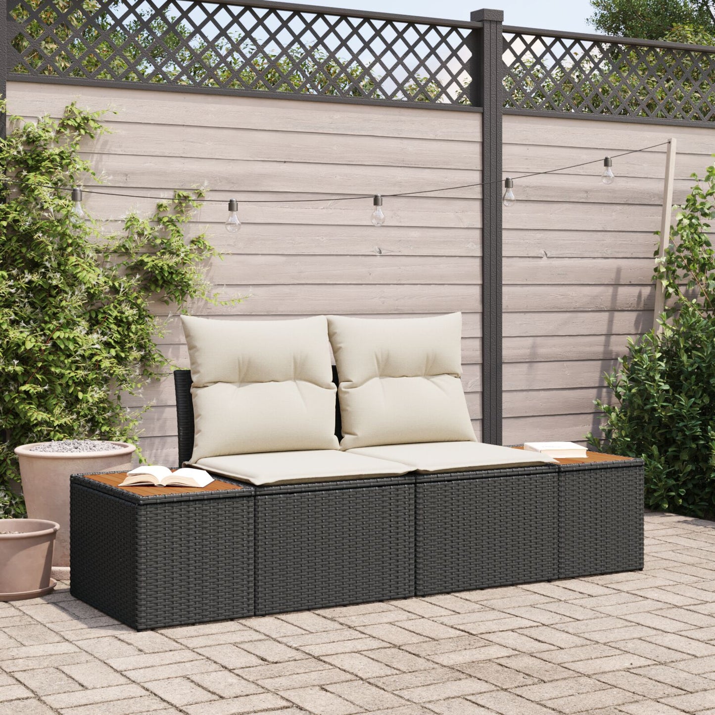 2-Sitzer Garten-Sofa Mit Kissen Beige Poly Rattan