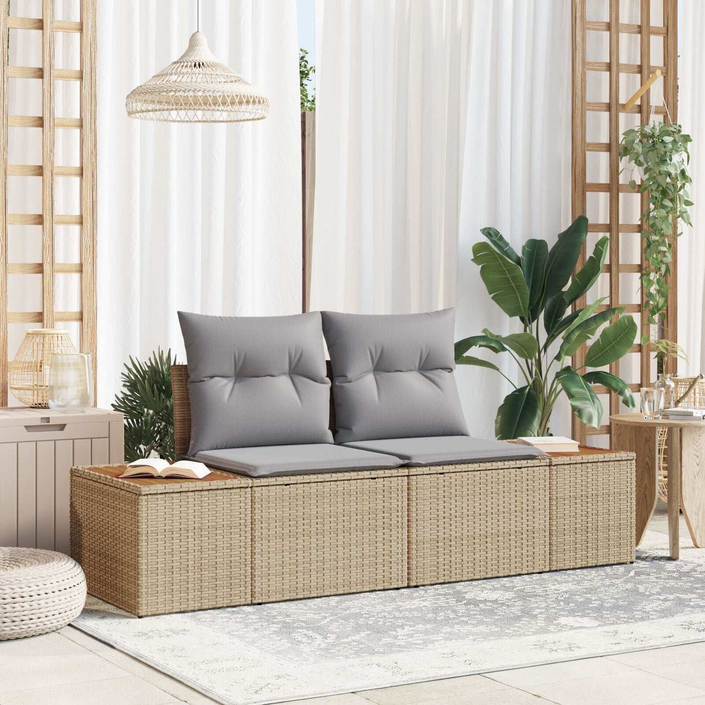 2-Sitzer Garten-Sofa Mit Kissen Beige Poly Rattan