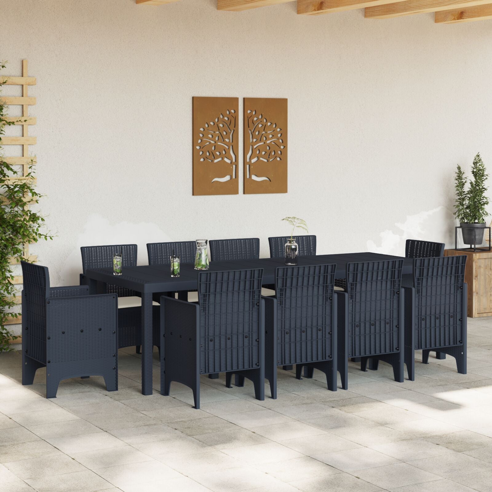 11-Teiliges Garten Essset Mit Kissen Anthrazit Poly-Rattan