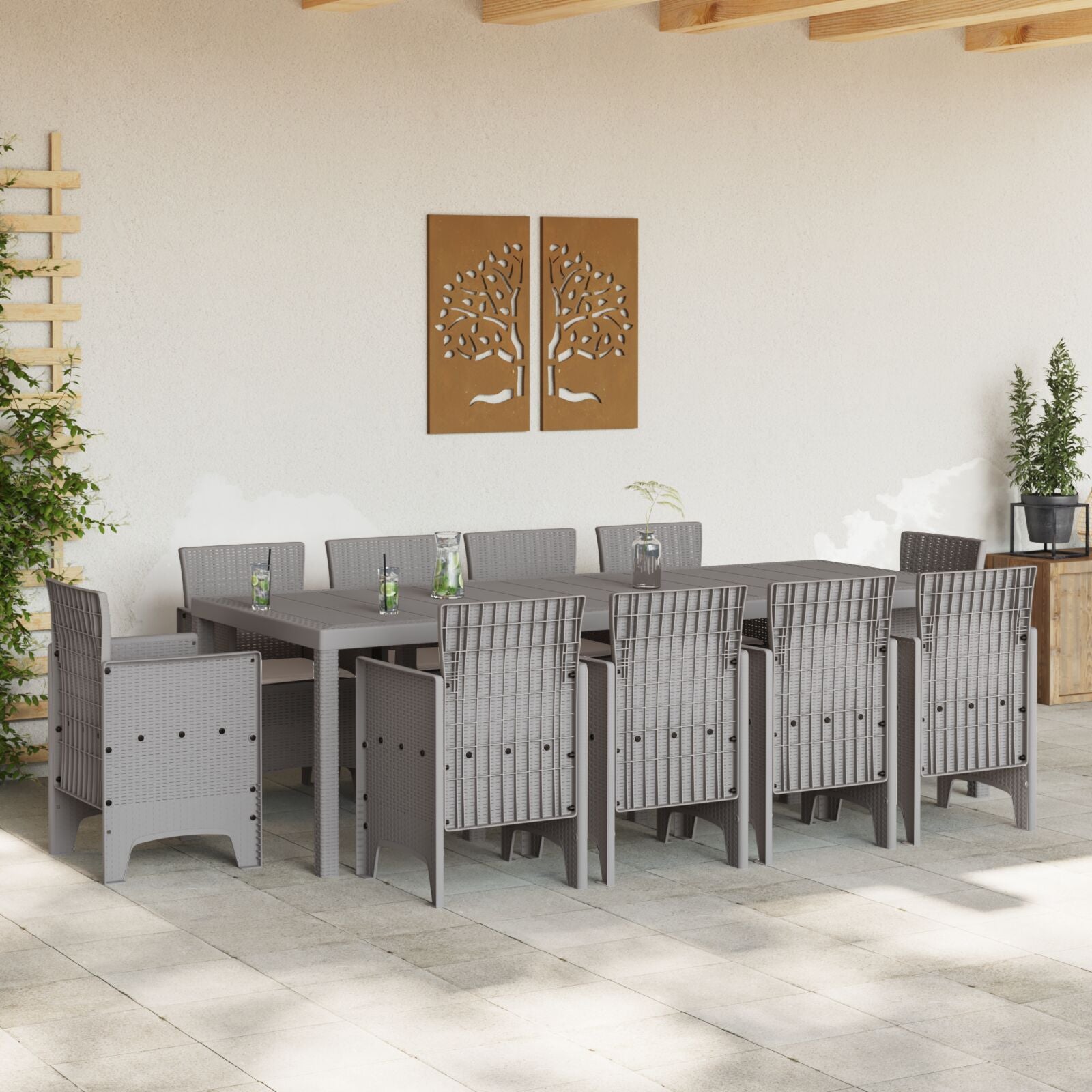11-Teilige Garten-Essgruppe Mit Kissen Hellgrau Poly-Rattan