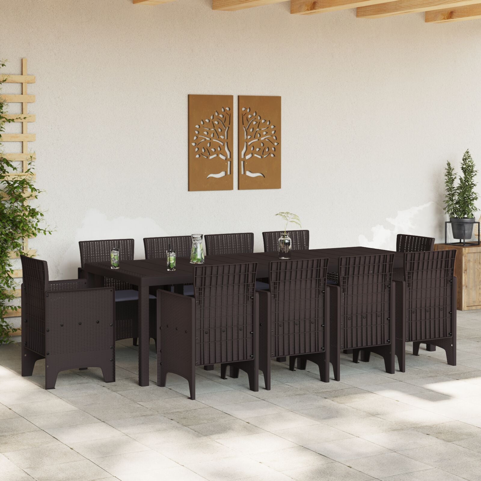 11-Teiliges Garten Essgruppe Mit Kissen Braun Poly Rattan