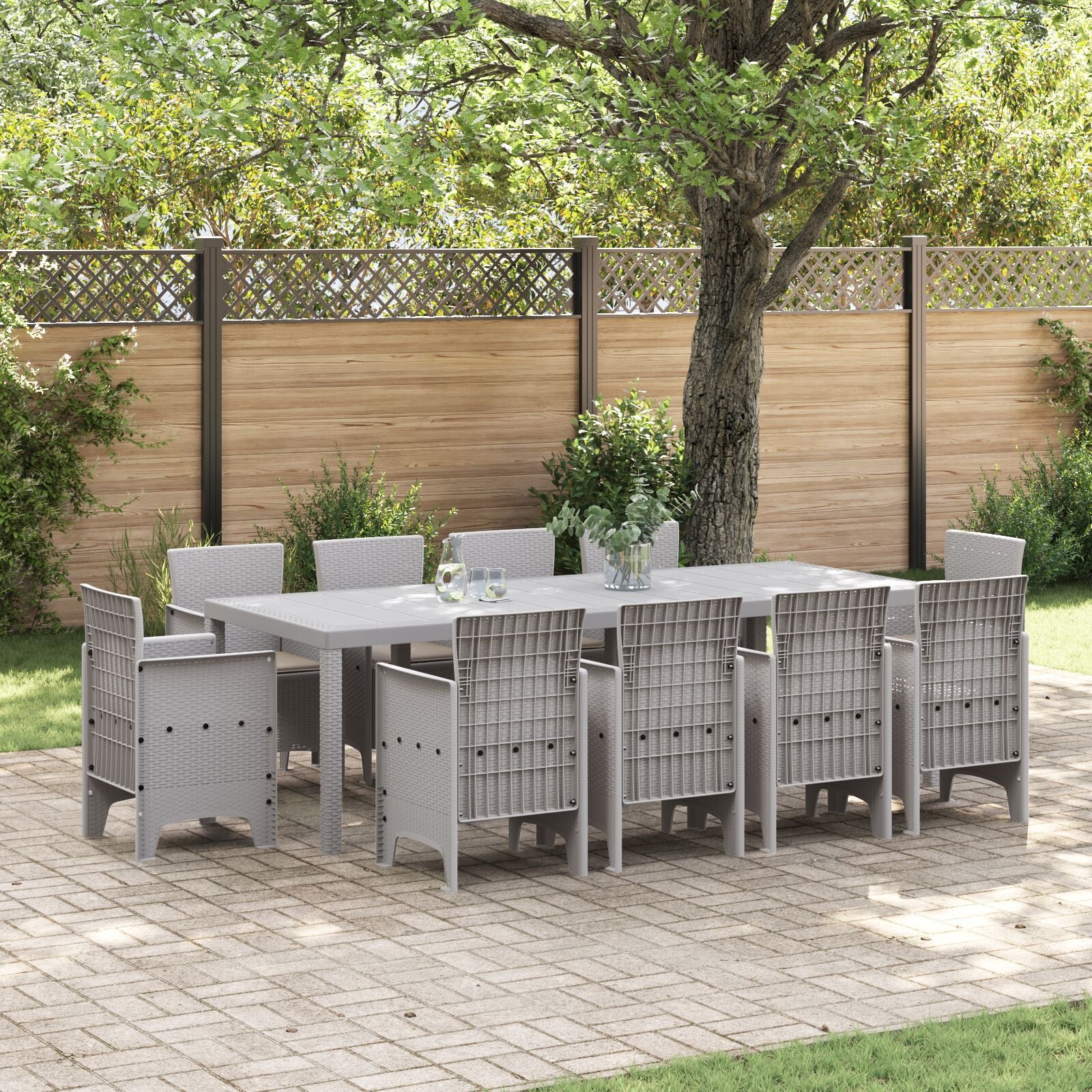 11-Teilige Garten-Essgruppe Mit Kissen Hellgrau Poly-Rattan